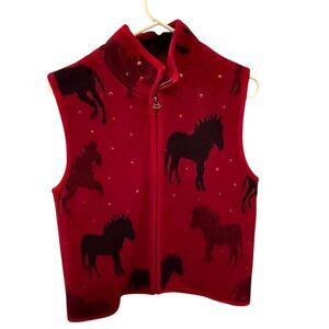 Tally ho Women's Red Wool Vest Horse Design Size L